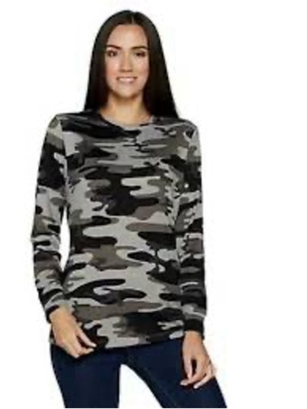 d&co. Heavenly Jersey Camo Long Sleeve Shirt Size M Grey/Black